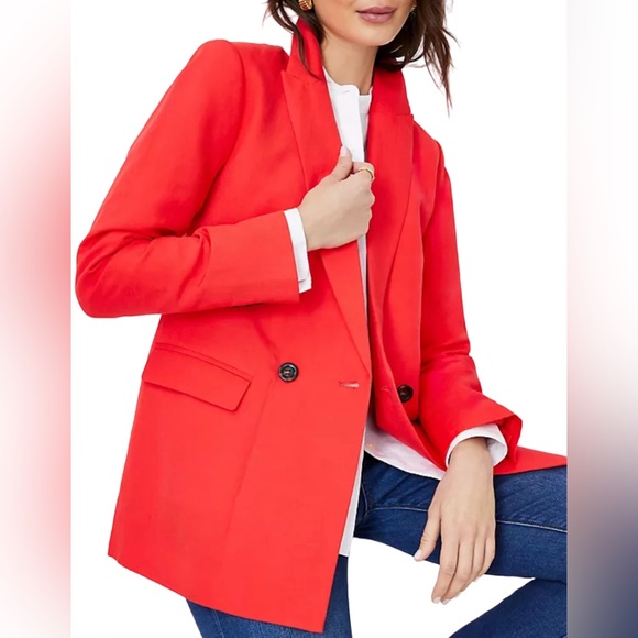 NWT Ann Taylor Linen Blend Double Breasted Blazer Red Sz 8 - Picture 1 of 9